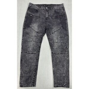 Waimea Skinny Moto Jeans Black 40x32 (Fits 38x30) Distressed Stretch Denim Biker